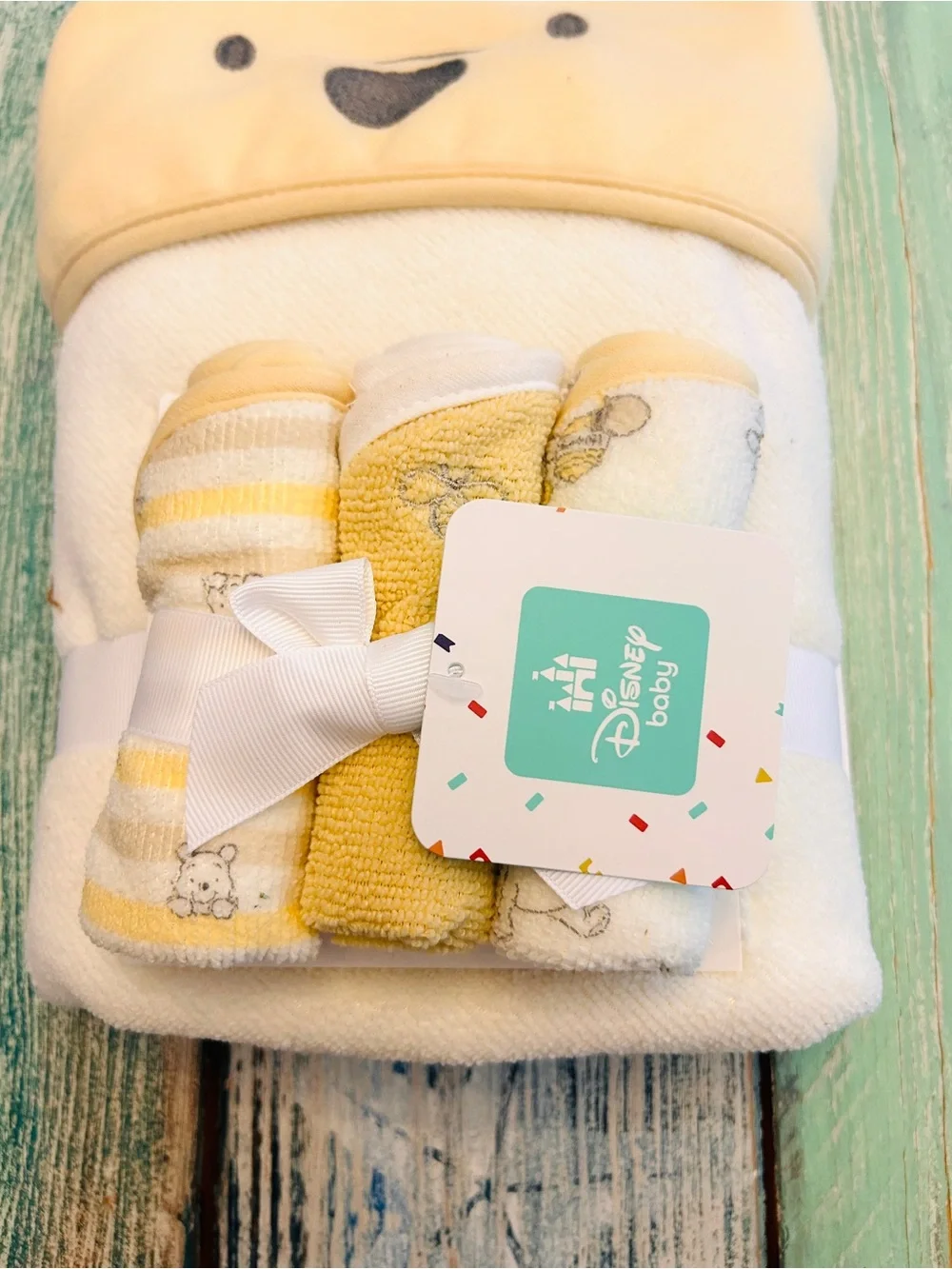 Disney Baby Yellow Winnie the Pooh Hooded Towel & Washcloth Set